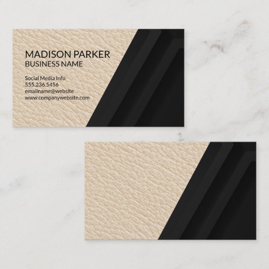 Leder | Zwarte geometrische achtergrond Visitekaartje (Voorkant / Achterkant)