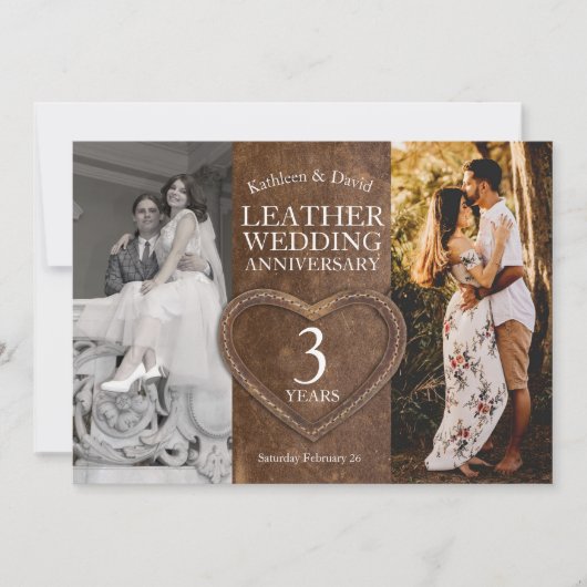 Lederen 3e bruiloft verjaardag hart partij kaart (Voorkant)
