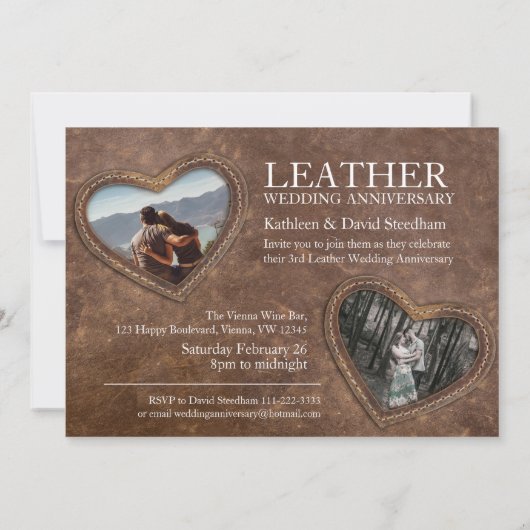 Lederen 3e bruiloft verjaardag hart partij kaart (Achterkant)