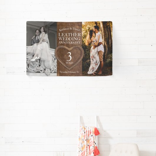 Lederen 3e bruiloft verjaardag hart partij spandoek (Insitu)