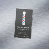 Lederen achtergrond voor afspraak barber pole magnetisch visitekaartje (Voorbeeld)