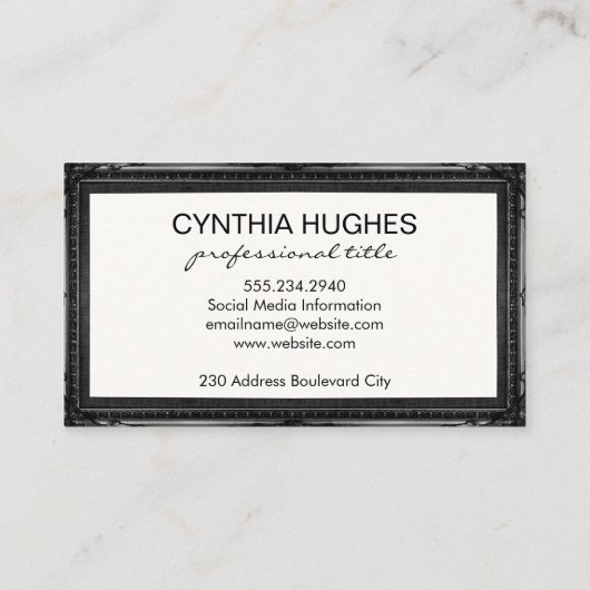 Lederen achtergrond | Zwart Antiek Lijst Visitekaartje (Achterkant)