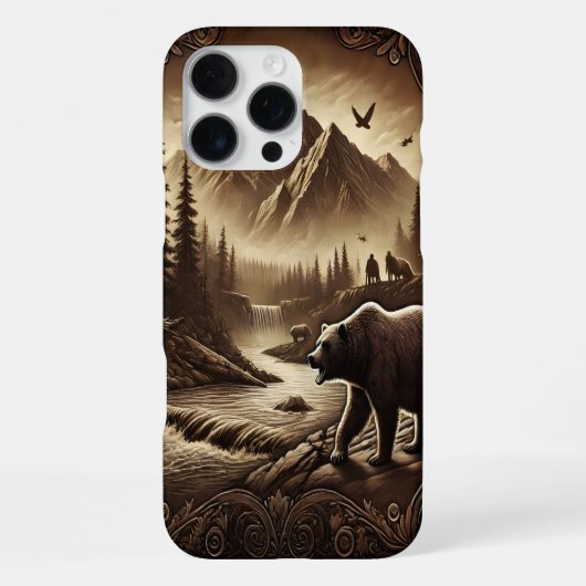 Lederen berenontwerp van River iPhone Hoesje (Achterkant)