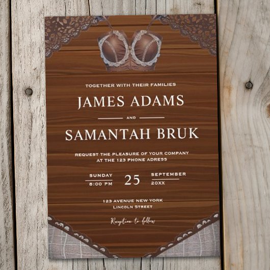 Lederen BH Rustiek Hout String Lights Wedding Kaart