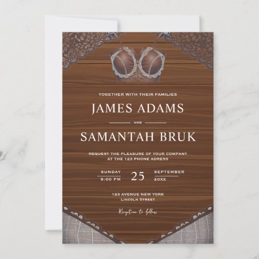 Lederen BH Rustiek Hout String Lights Wedding Kaart (Voorkant)
