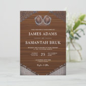 Lederen BH Rustiek Hout String Lights Wedding Kaart (Staand voorkant)