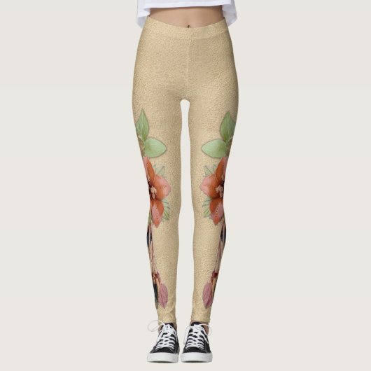 Lederen bloemen op Butter Cream Suede Leggings (Voorkant)