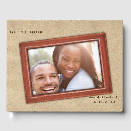 Lederen bloemen op Cream Suede Gastenboek (Voorkant)