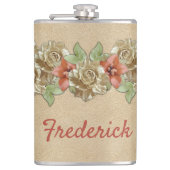 Lederen bloemen op Cream Suede Heupfles (Voorkant)