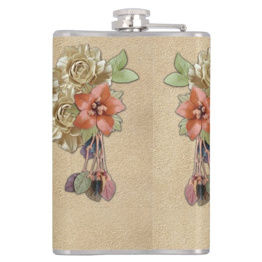 Lederen bloemen op Cream Suede Heupfles (Achterkant)