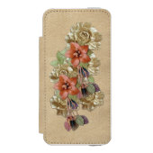 Lederen bloemen op Cream Suede Incipio iPhone Portemonnee Hoesje (Voorkant Agenda)
