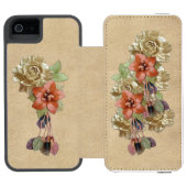Lederen bloemen op Cream Suede Incipio iPhone Portemonnee Hoesje (Agenda Open)