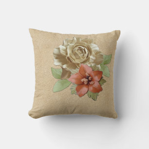 Lederen bloemen op Cream Suede Kussen