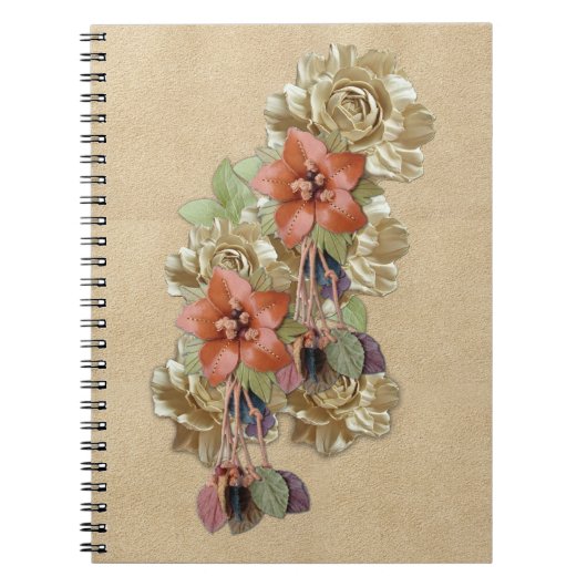 Lederen bloemen op Cream Suede Notitieboek (Voorkant)