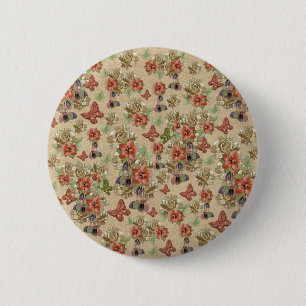 Lederen bloemen op Cream Suede Ronde Button 5,7 Cm