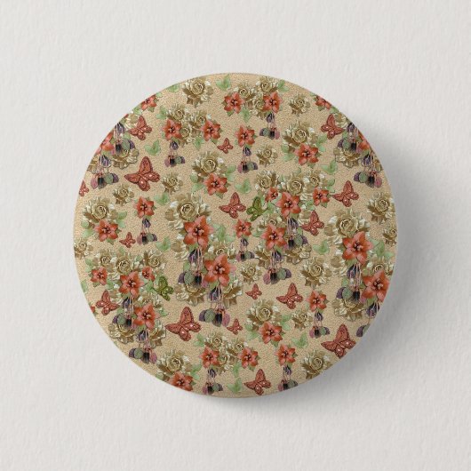 Lederen bloemen op Cream Suede Ronde Button 5,7 Cm (Voorkant)
