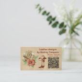 Lederen bloemen op Cream Suede Wristlet Business C Visitekaartje (Staand voorkant)