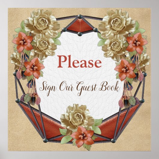 Lederen bloemen op het Cream Suede Guest Book Poster (Voorkant)