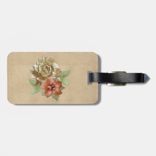 Lederen bloemen op Suede Bagagelabel (Achterkant horizontaal)