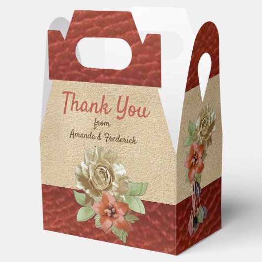 Lederen bloemen op Suede Bedankdoosjes (Geopend)