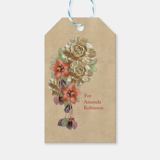 Lederen bloemen op Suede Cadeaulabel (Voorkant)