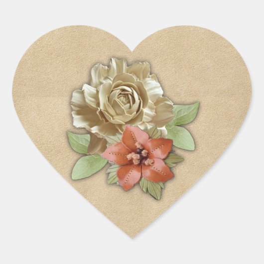 Lederen bloemen op Suede Hart Sticker (Voorkant)