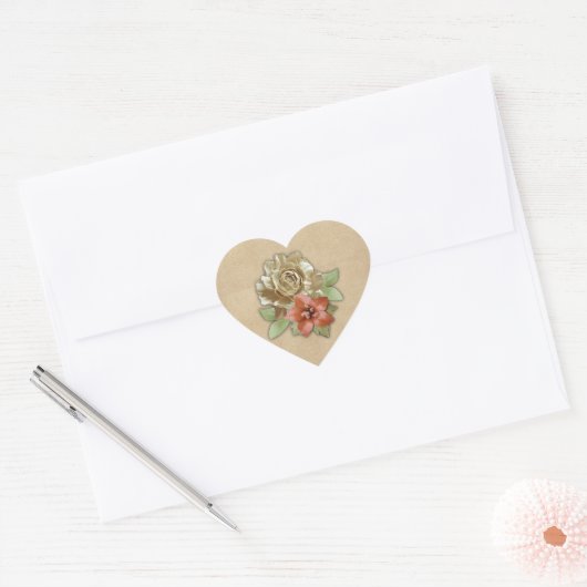 Lederen bloemen op Suede Hart Sticker (Envelop)