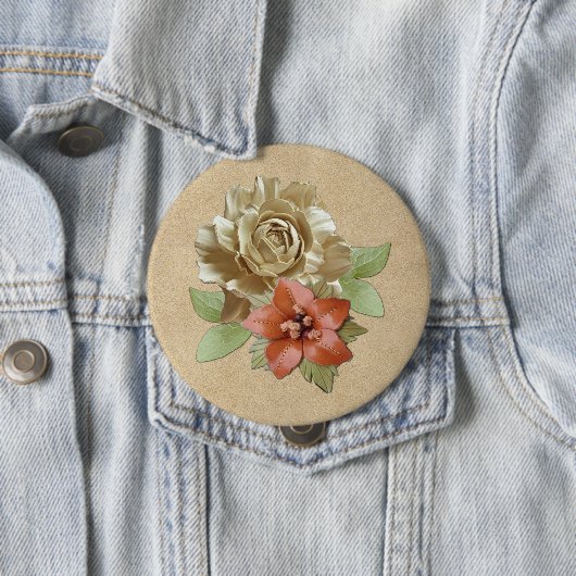 Lederen bloemen op Suede Ronde Button 4,0 Cm (In situ)