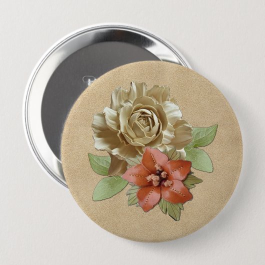 Lederen bloemen op Suede Ronde Button 4,0 Cm (Voorkant /achterkant)