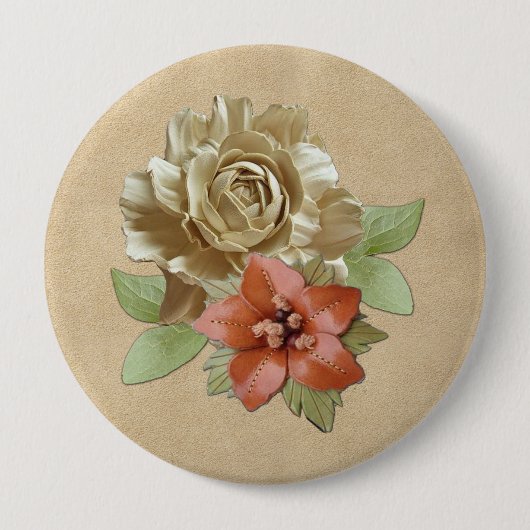 Lederen bloemen op Suede Ronde Button 4,0 Cm (Voorkant)