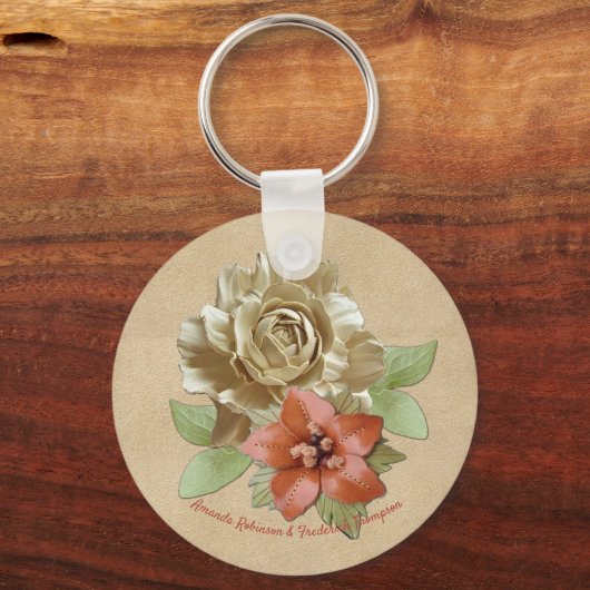 Lederen bloemen op Suede Sleutelhanger (Voorkant)
