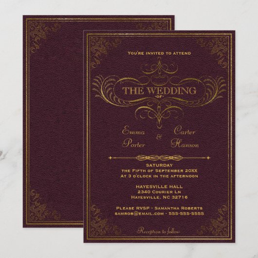  lederen boek bruiloft uitnodiging (Voorkant / Achterkant)