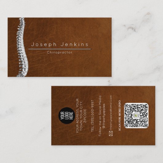 Lederen Chiropractor Chiropractische Wervelkolom T Visitekaartje (Voorkant / Achterkant)