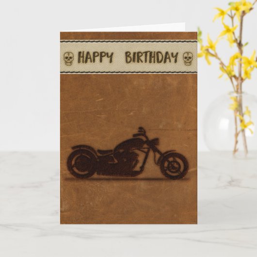 Lederen effect biker verjaardagskaart kaart (Gele Bloem)
