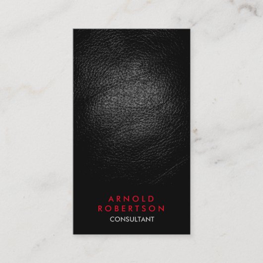 Lederen Effect Zwart Rood Consultant Visitekaartje (Voorkant)
