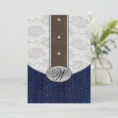 Lederen en Denim Westerne Lace Wedding-uitnodiging Kaart (Staand voorkant)