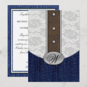 Lederen en Denim Westerne Lace Wedding-uitnodiging Kaart (Voorkant / Achterkant)