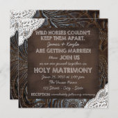 Lederen en kant bruiloft kaart (Voorkant / Achterkant)