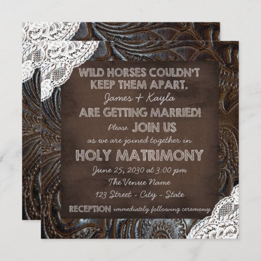 Lederen en kant bruiloft kaart (Voorkant / Achterkant)