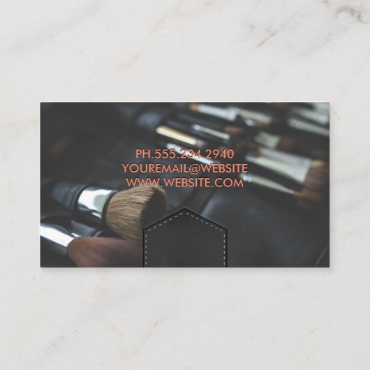 Lederen gestikte flap | Belettering penselen met r Visitekaartje (Achterkant)