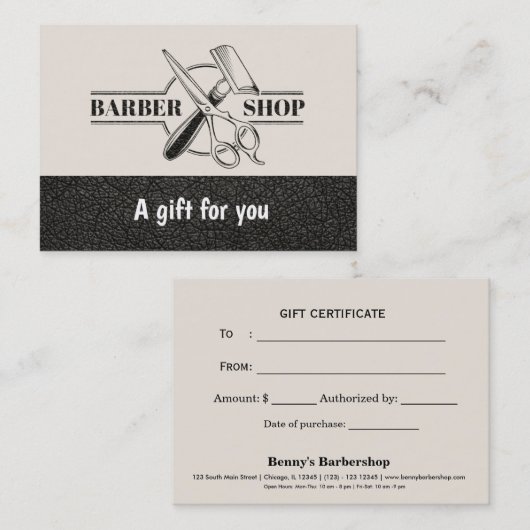 Lederen in de winkel — Cadeaubon Kortingskaartje (Voorkant / Achterkant)