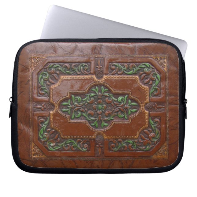 Lederen in reliëf — laptophoes laptop sleeve (Voorkant)