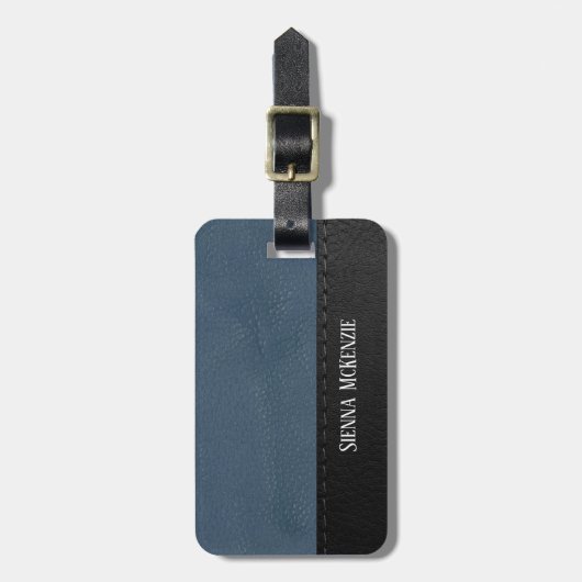Lederen kijken textuur | Blauw Bagagelabel (Voorkant verticaal)