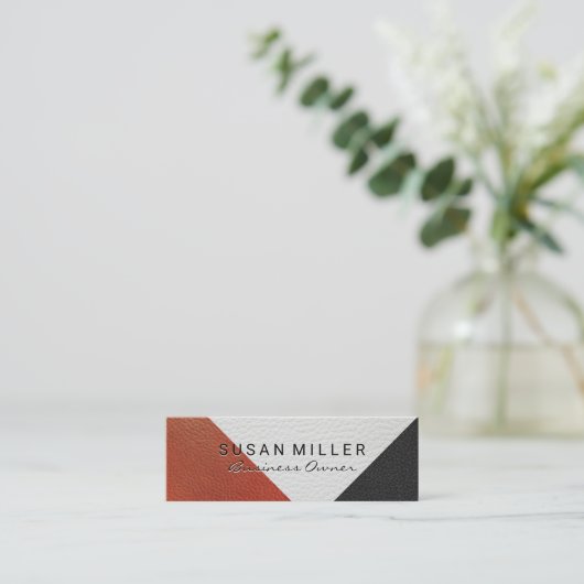 Lederen Kleurblok Mini Visitekaartje (Staand voorkant)
