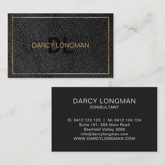 Lederen korrel look zwart houtskool goud visitekaartje (Voorkant / Achterkant)