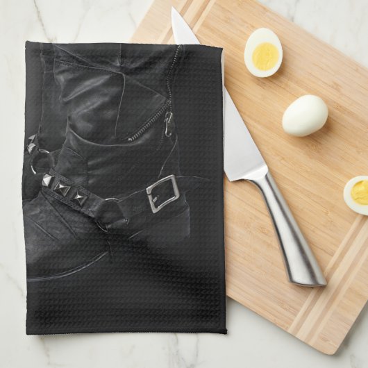 Lederen laarzen en wijnfles 2025 Kalender Theedoek (Quarter Fold)