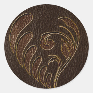 Lederen look bloem donker ronde sticker