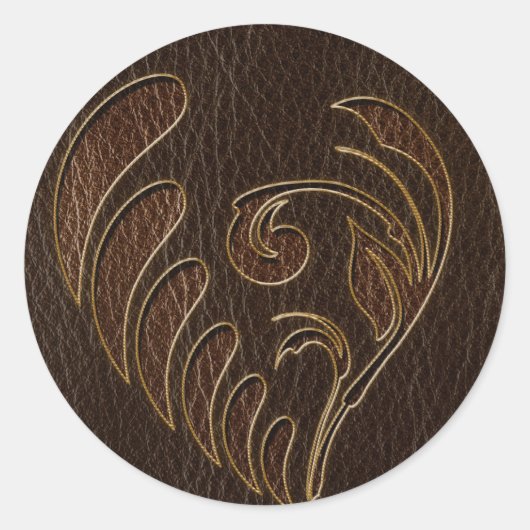 Lederen look bloem donker ronde sticker (Voorkant)