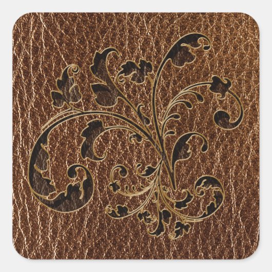 Lederen-look boeket 2 vierkante sticker (Voorkant)
