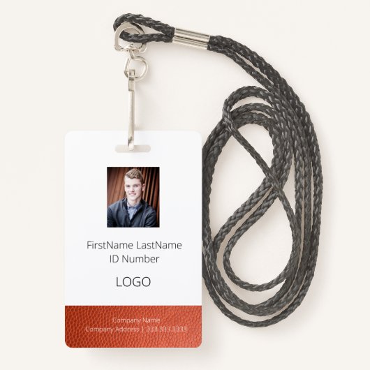 Lederen look Medewerker ID-badge met barcode Badge (Voorkant met draagriem)